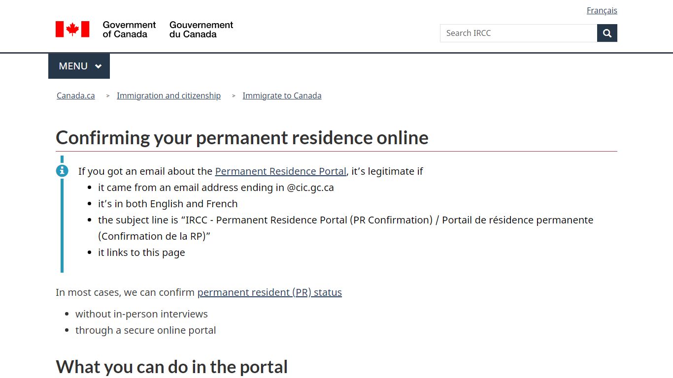 Confirming your permanent residence online - Canada.ca