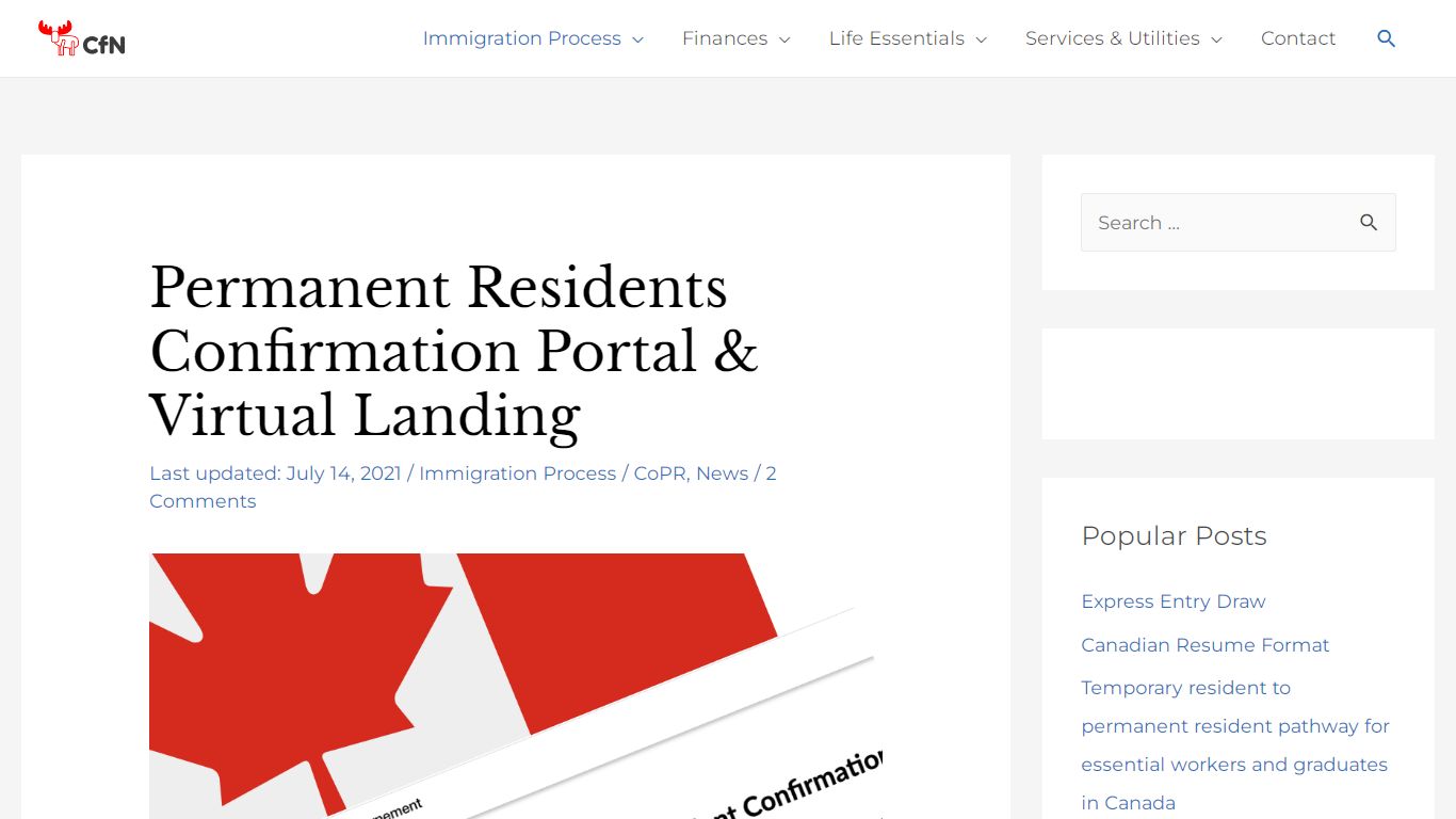 Permanent Resident Confirmation Portal & virtual landing - Canada for ...
